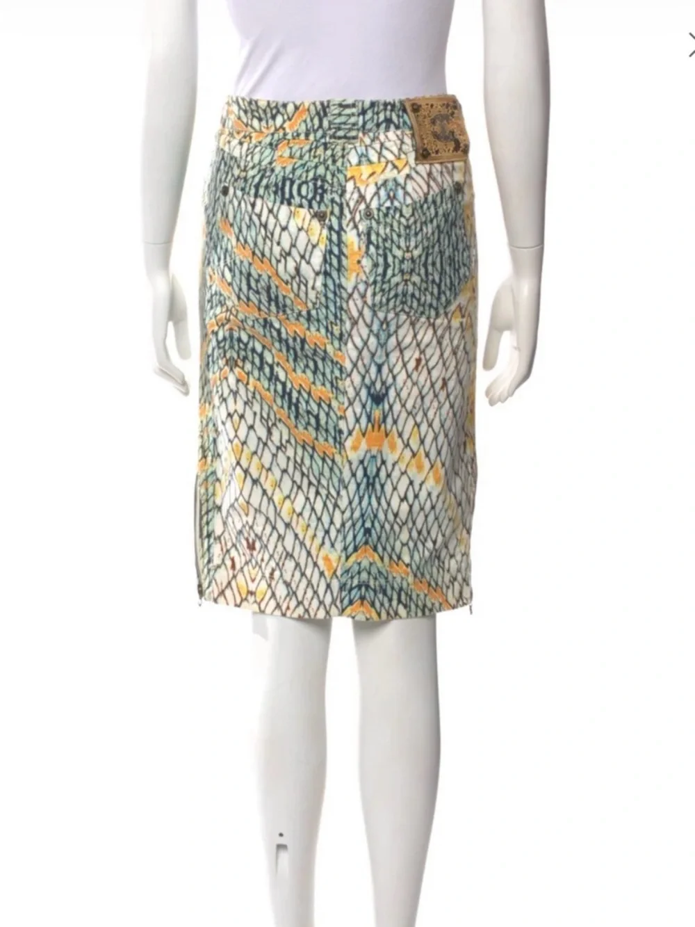 Just Cavalli Blue Python Printed Midi Denim Skirt - Picture 3 of 5